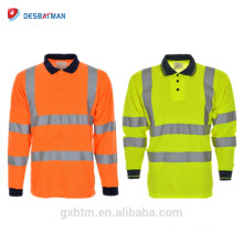 Vestuário de trabalho de alta visibilidade roupa de segurança reflexiva En 20471 Classe 3 Manga Longa Hi Vis Camisa Polo Amarelo Laranja